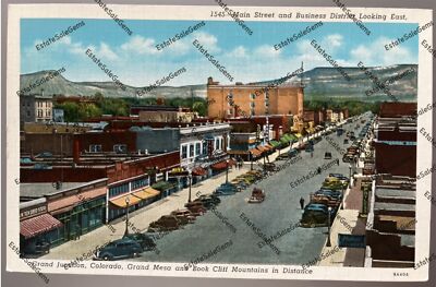 vintage postcard Main St Grand Junction Colorado Grand Mesa Book Cliff Mountains-image