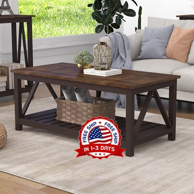Mesa De Centro Para Sala Madera Modernas Mesas 2 Niveles Nuez Salas Decorativa-image