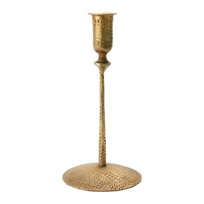 Creative Co-Op Hand-Forged Hammered Metal Taper Antique Brass Finish Candle H...-image