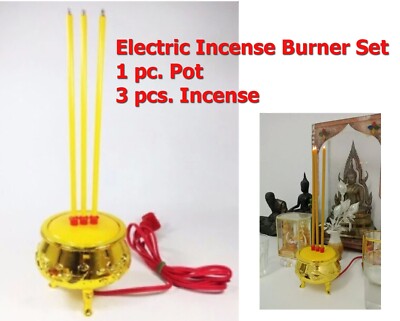 Thai Buddhist Golden Dragon Electric Incense Home Decor Burner Joss Stick Pot-image