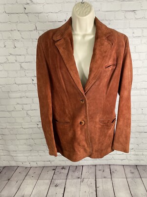 VTG Unbranded Orange Distressed Genuine Leather Two Button Lined Jacket 13/14-image