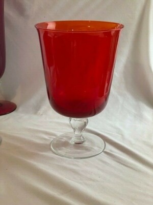 Empoli Style Mid Century Orange and  Red Glass Large Vase Centerpiece-image