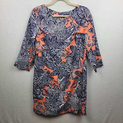 The Limited Orange and Navy Paisley Print Medium Knee Length Zipper Dress-image