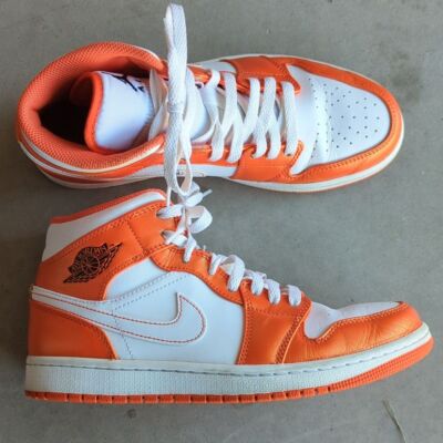 Nike Jordan 1 Mid SE Metallic Electro Orange & White Sneakers Size 8-image