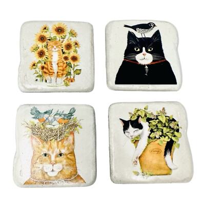 Creative Co-op Resin Cat Coasters Set of Four Folk Art Whimsy Mary Lake Thompson-image