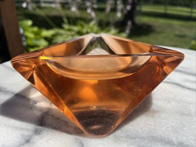 1950s Italian Crystal Ashtray Orange Pink Mid Century Italy-image