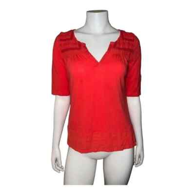 Lucky Brand Live in Love Orange Embroidered Mid Sleeve Top Blouse Medium EUC-image