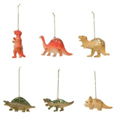 Creative Co-Op DINOSAUR Ornament or Figurine Plastic w/Glitter Pick 1 Dino-image