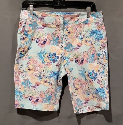 Juniper And Lime Orange White Cotton Spandex Mid Rise Zip Shorts Womens Size 8-image