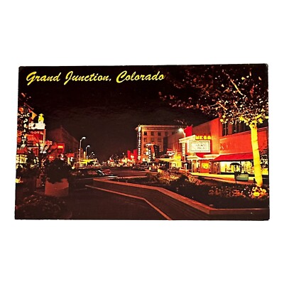 GRAND JUNCTION COLORADO Main Street Downtown Shopping Park At Night Plastichrome-image