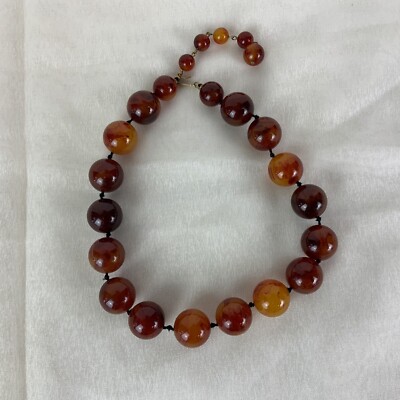 Moon Glow Amber Lucite Bead Mid-Century Vintage Choker Necklace-image