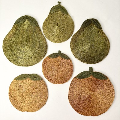 Mid Century Modern Twine Hot Plates Pear & Orange Retro Vintage Kitchen Fruit-image