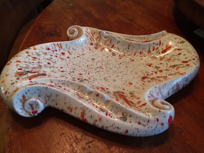 Atlantic Mold Ceramic Ashtray Mid Century Orange/Red/Gray Confetti White Backgr.-image