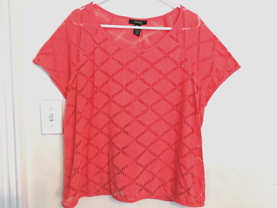 Style & Co Womens Blouse 3X Plus Shirt Pink Orange Short Sleeve Top Work Office-image