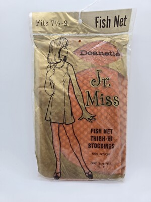 NOS Deanette Jr Miss Fishnet Fish Net Thigh High Stockings 7.5-9 Coral Peach-image