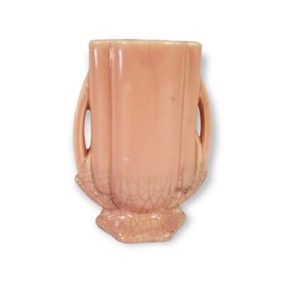 McCoy Pottery Vase, Shape 105, Coral Pink Crackle Crazing Art Deco Mcm Mid Centu-image