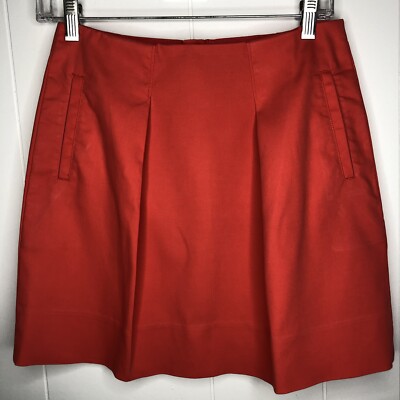 J. Crew Pleated Skirt Women's Size 0 Orange Front Pockets Exposed Back Zipper-image