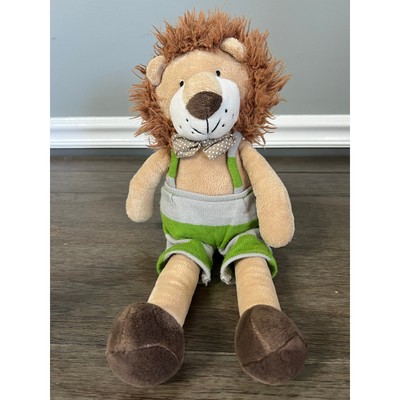 Creative Co-op Knit Lion in Striped Overalls & Bow Tie Plush -image