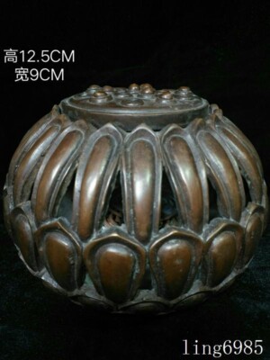China Buddhism temple bronze Lotus flower statue Joss Incense burner Censer-image