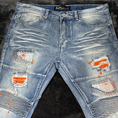 Switch Remarkable Rinse Blue Orange Spots Men's Jeans Slim Fit Size 34x30-image