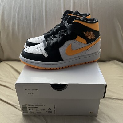 Nike Air Jordan 1 Mid Orange Yellow White Black - New Size 5.5 Womens Ships ASAP-image