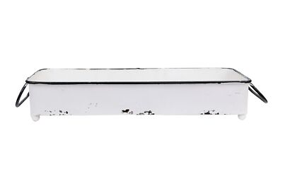 Creative Co-Op Decorative Rectangle Distressed Metal Tray White-image