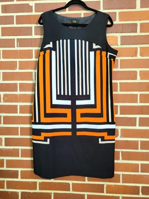 Black, Orange, White, Beige Sheath Dress - Size 14-image