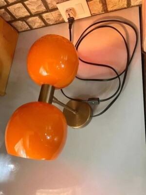 Italian Stilnovo Wall Sconce Mid Century Modern Customizable Orange Double Brass-image