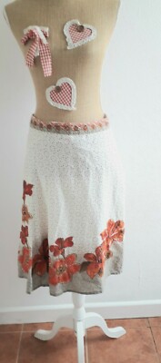 Monsoon Size 10 Ivory Orange Floral Applique A Line Boho Country Summer Skirt-image