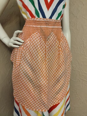 (3) Vintage 50's Aprons - Orange/Baby Blue/Tan-image
