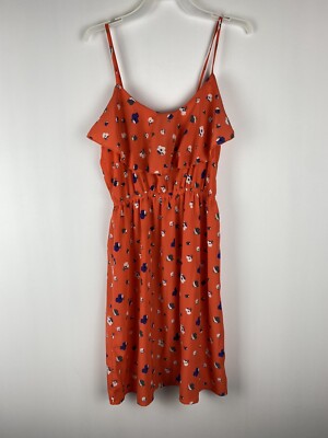 Soprano Womens Orange Floral Print Sleeveless Elastic Waist Dress Sz S £-image