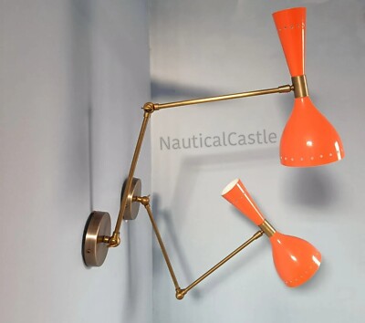 Orange Wall Sconce Mid Century 1950's Italian Stilnovo Sconce Light Pairof 2-image
