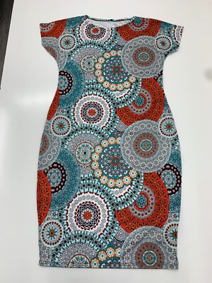 Womens Orange White Blue Circle Geometric Print Dress Size XXL-image