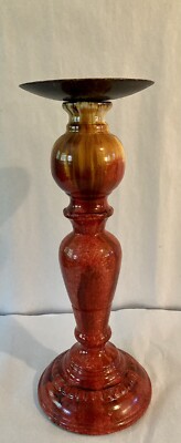 Candle Holder Metal Boho 12.5” Tuscany Gothic Pillar Reds Oranges Golds Brown-image