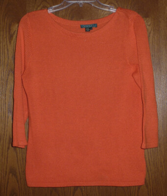 RALPH LAUREN - ORANGE MID-WEIGHT 3/4-SLEEVE COTTON SWEATER - MISSES M-image