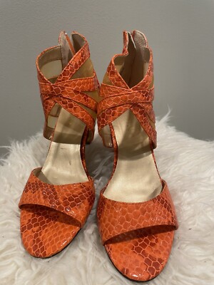 Christin Michaels Orange Faux Snakeskin Heels-image