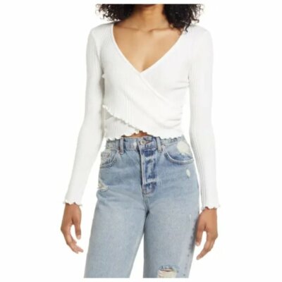 LaLaLand Creative Co Women's Long Sleeve Surplice V-Neck Top, Medium-image
