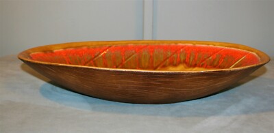 Vintage Glazed Serving Bowl Orange/Brown made in California Mid Century-image