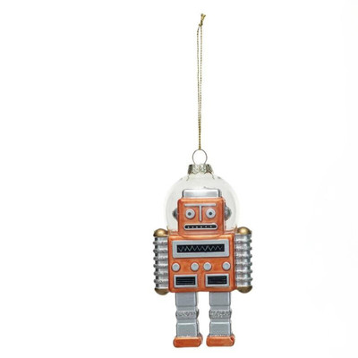 Creative Co-op Orange Robot Glass Ornament Bauble-image