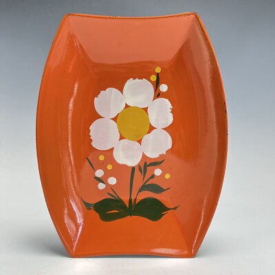Vintage Mid Century Modern 1960s Flower Orange Plate Lacquer Ware-image