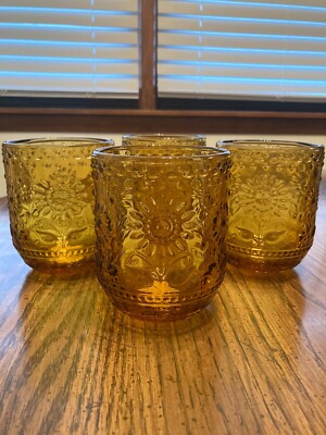 Creative Co-Op Amber Embossed Drinking Glasses-image