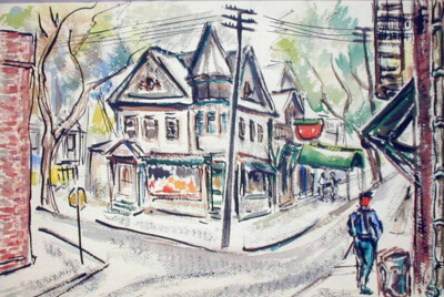 New York  Watercolor Painting PETER JOSS 'New York Corner',  9