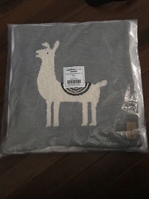  NEW CREATIVE CO-OP 18” SQUARE COTTON KNIT PILLOW W LLAMA GREY-image