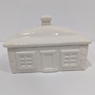 Lidded House Trinket Box or Butter Dish Ceramic Glossy White by Creative Co-op-image