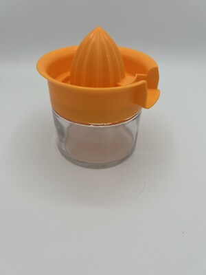 Vintage Mid Century Gemco Citrus Juicer Orange Lid Glass Jar Lemon Orange Used-image