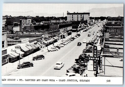 Grand Junction Colorado Postcard Main Street Garfield Grand Mesa c1940 Vintage-image