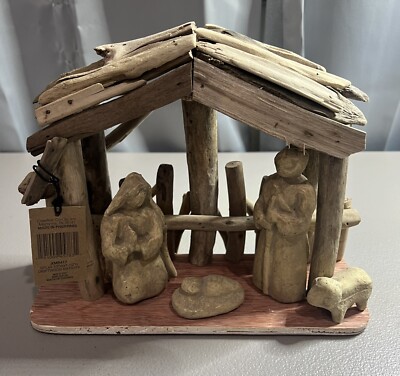 Handmade Driftwood and Paper Mache Nativity with Wood Base By Creative Co-Op-image