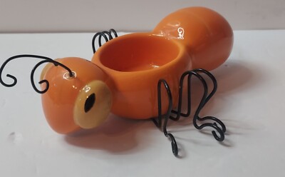 Orange Ceramic Ant Bug Insect Tealight Candle Holder Metal Legs Fall Decor-image