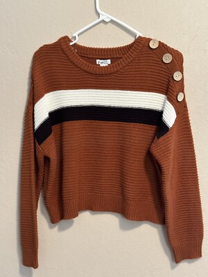 Burnt Orange Striped Button Accents Mid Size Sweater Size Small Rue21-image