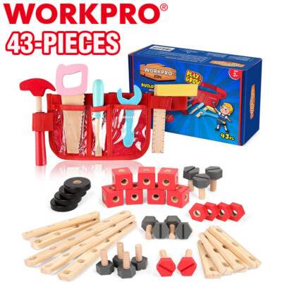 WORKPRO 43PC Wooden Building Toy Tool Set Creative Construction Toy Building Toy-image